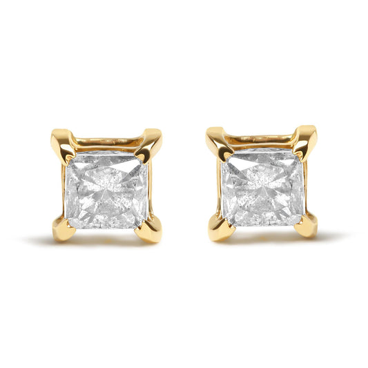 10K Yellow Gold 5/8 Cttw Princess Diamond 4-Prong Stud Earrings (J-K Color, I2-I3 Clarity)