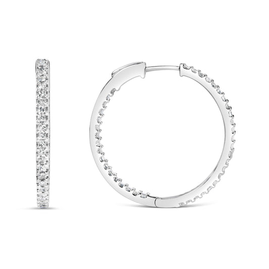 925 Sterling Silver 1.0 Cttw Princess Diamond Inside Out Hoop Earrings (I-J Color, I1-I2 Clarity) - 23 MM