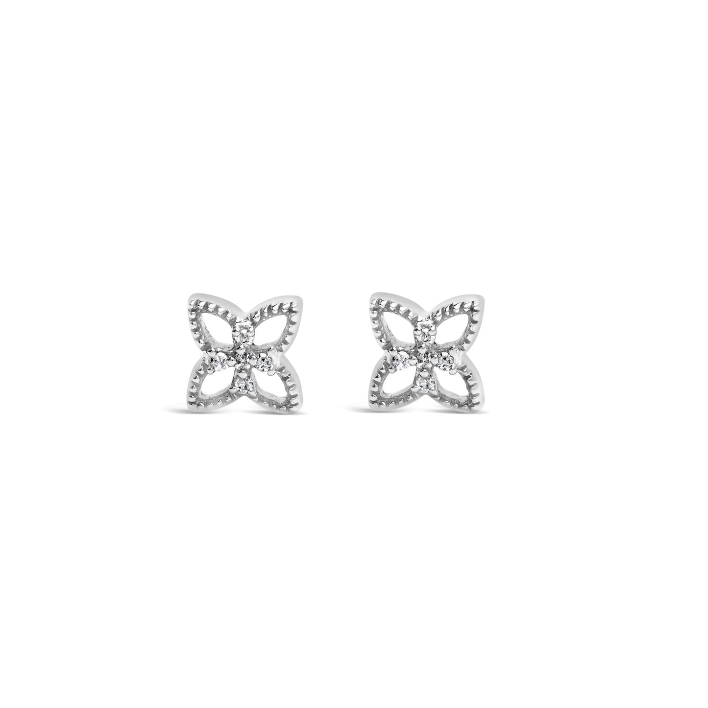 925 Sterling Silver Diamond Accent 4 Petal Flower Stud Earring (H-I Color, I1-I2 Clarity)