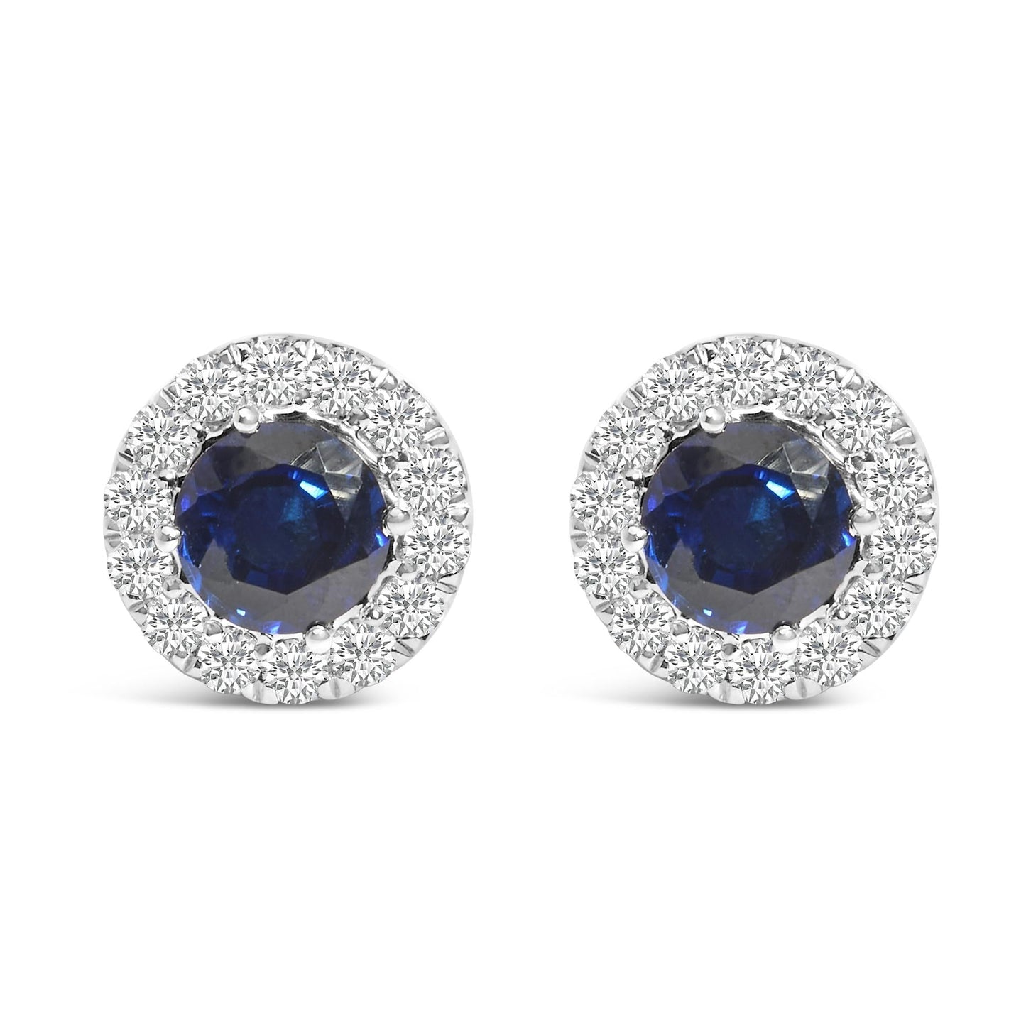 14K White Gold 3.0 Cttw Lab-Grown Blue Diamond Halo Stud Earrings (Blue & F-G Color, VS1-VS2 Clarity)
