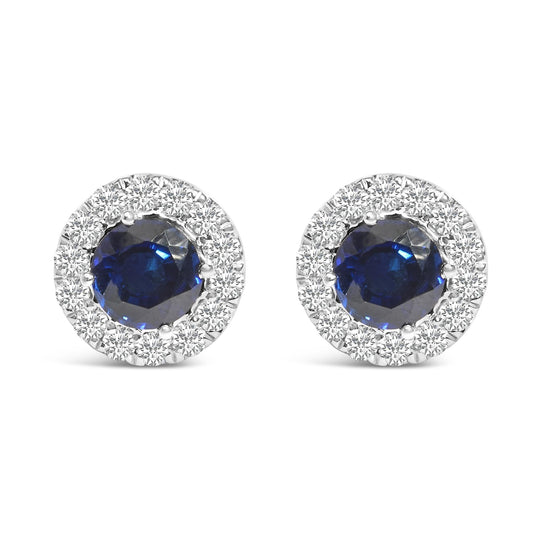 14K White Gold 3.0 Cttw Lab-Grown Blue Diamond Halo Stud Earrings (Blue & F-G Color, VS1-VS2 Clarity)
