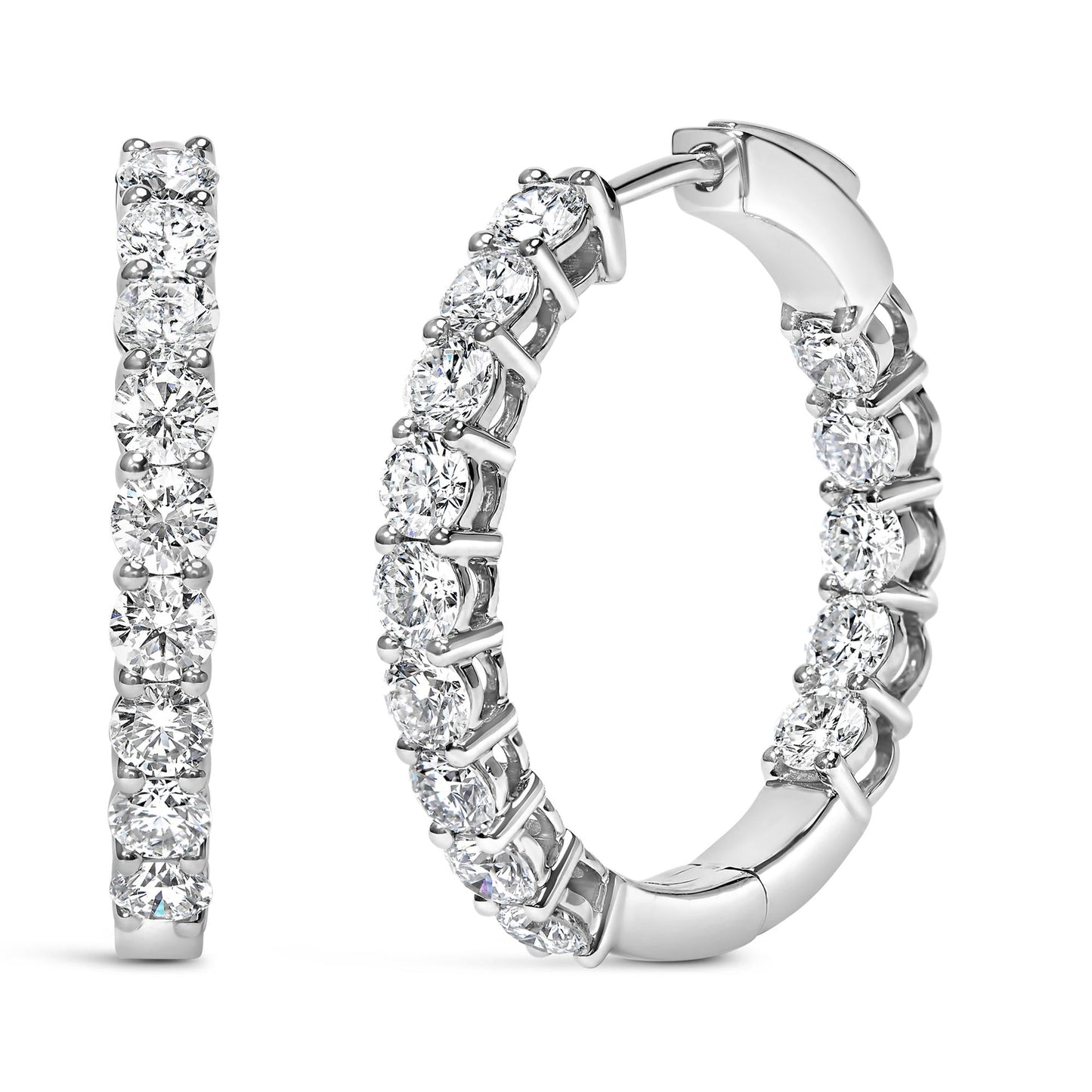 14K White Gold 3.00 Cttw Inside Out Lab Grown Diamond Hoop Earrings