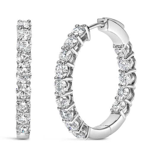 14K White Gold 3.00 Cttw Inside Out Lab Grown Diamond Hoop Earrings