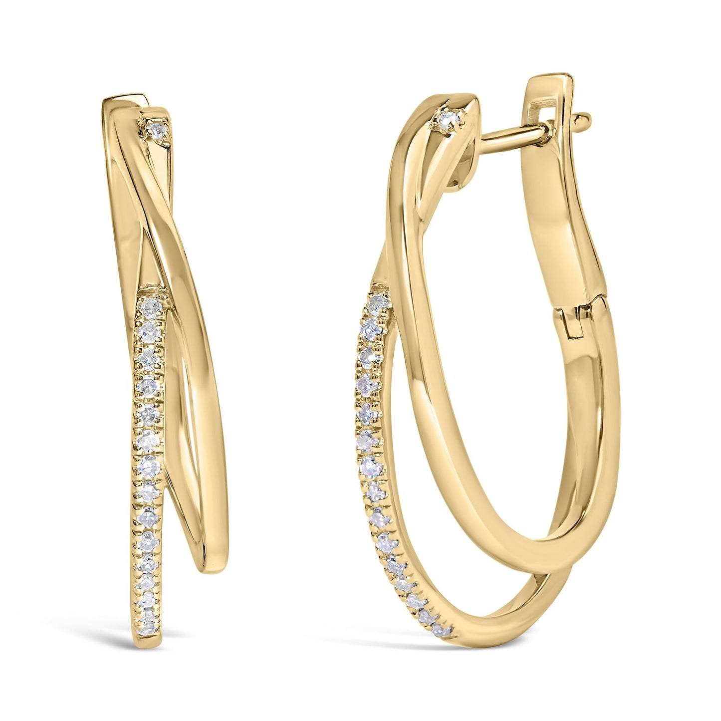 14K Yellow Gold Plated .925 Sterling Silver 1/10 Cttw Diamond Wrapped Hoop Earrings (H-I Color, I1-I2 Clarity)