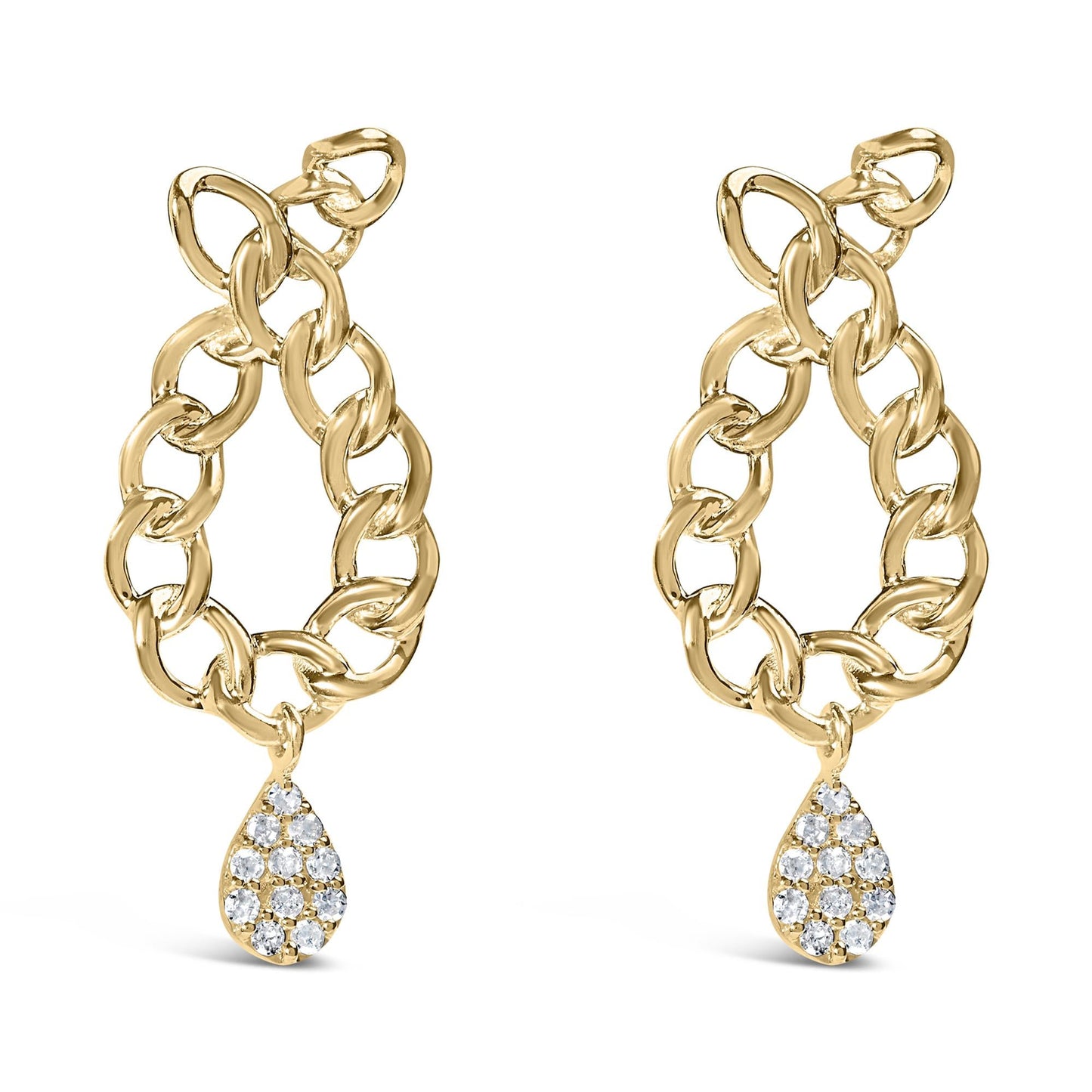 14K Yellow Gold Plated .925 Sterling Silver 1/10 Cttw Diamond Chain Link Teardrop Dangle Earrings (H-I Color, I1-I2 Clarity)