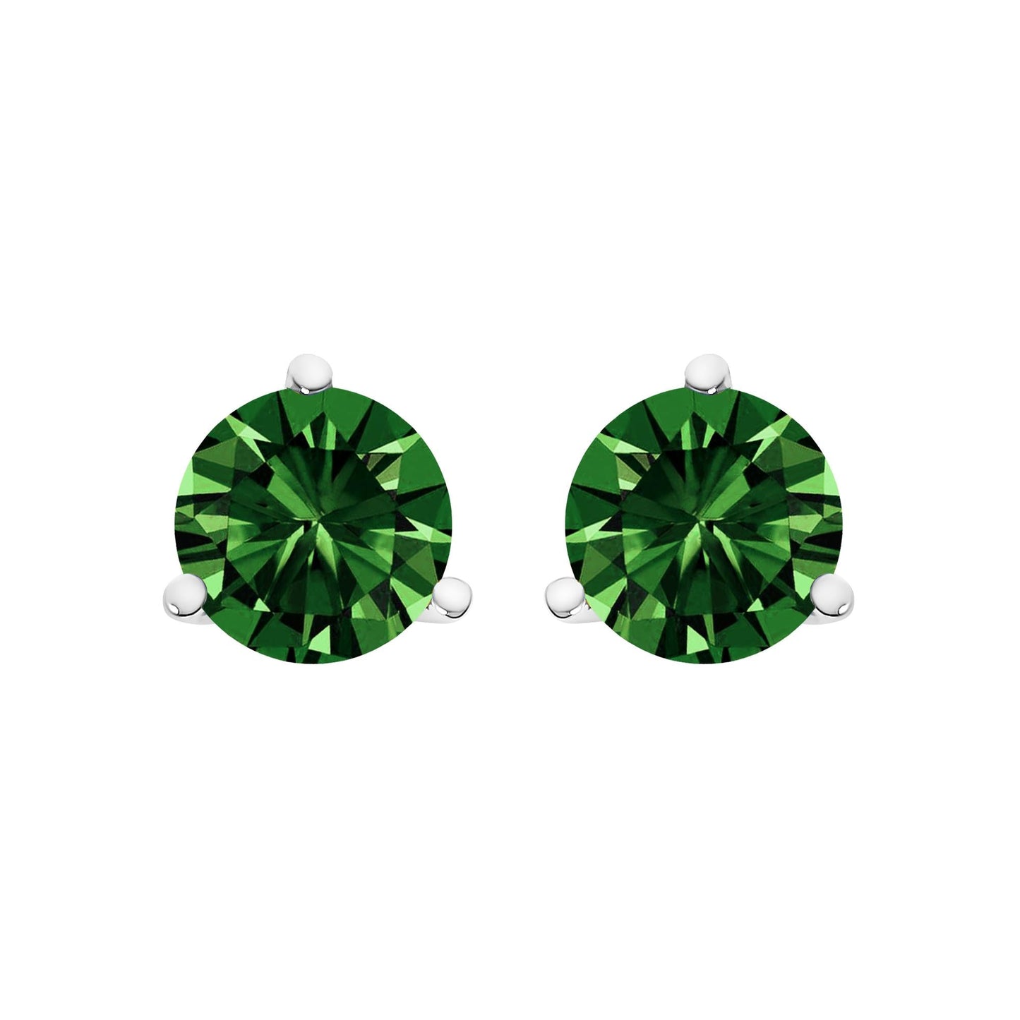 14K White Gold 1 1/2 Cttw 3-Prong Martini Set Brilliant Round-Cut Solitaire Lab Grown Green Diamond Screwback Stud Earrings (Green Color, VS2-SI1 Clarity)