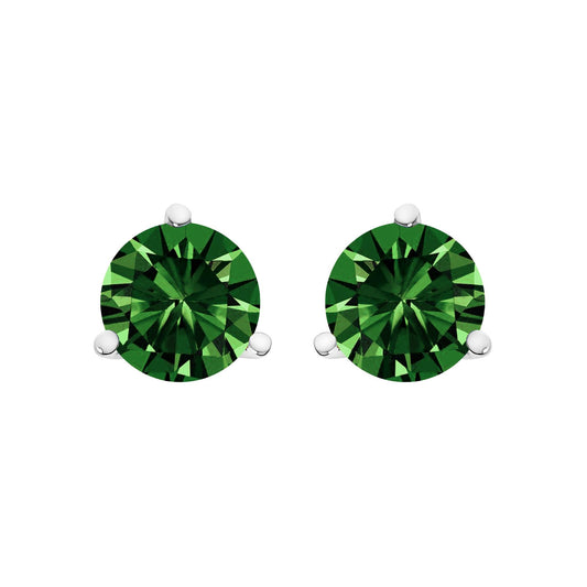 14K White Gold 1 1/2 Cttw 3-Prong Martini Set Brilliant Round-Cut Solitaire Lab Grown Green Diamond Screwback Stud Earrings (Green Color, VS2-SI1 Clarity)