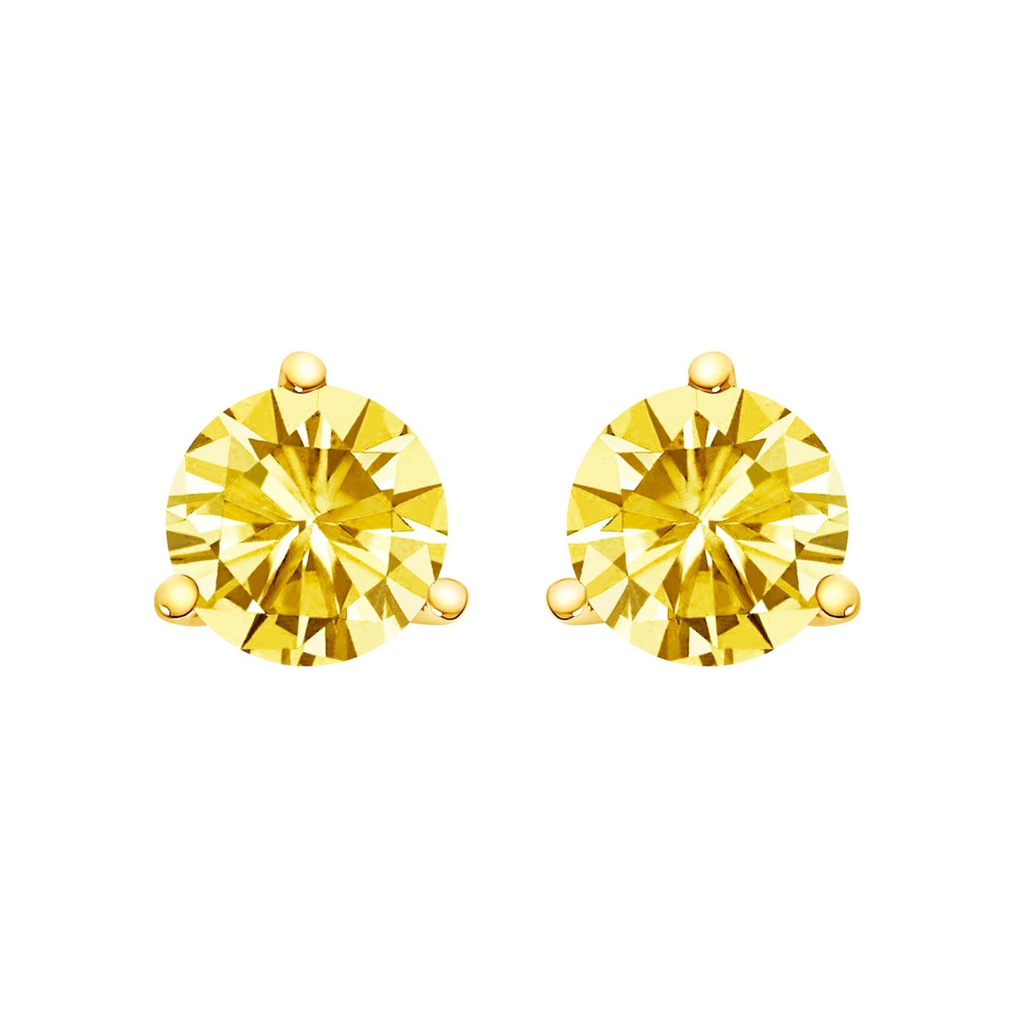 14K Gold 3-Prong Martini Set Yellow Lab Grown Diamond Solitaire Stud Earrings