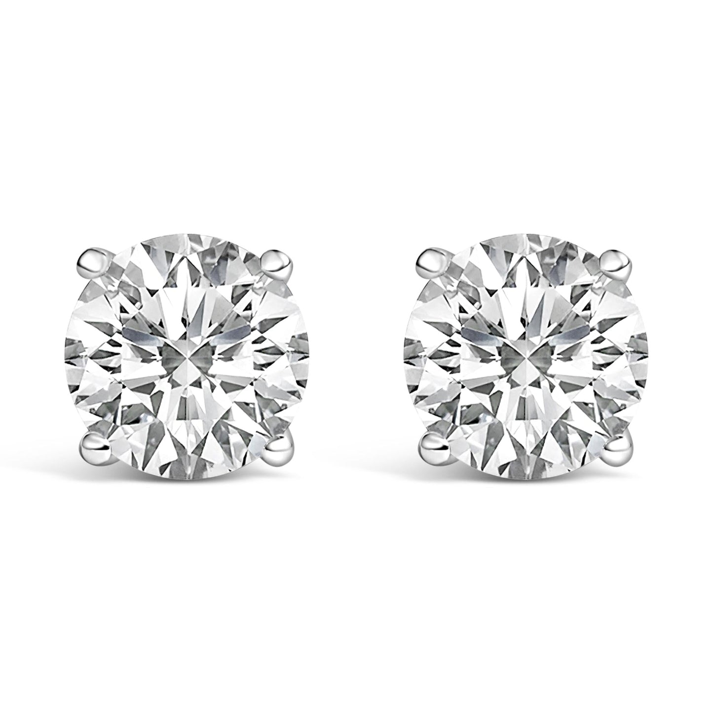 14K White Gold Round Brilliant-Cut Lab Grown Diamond Classic 4-Prong Stud Earrings with Screw Backs