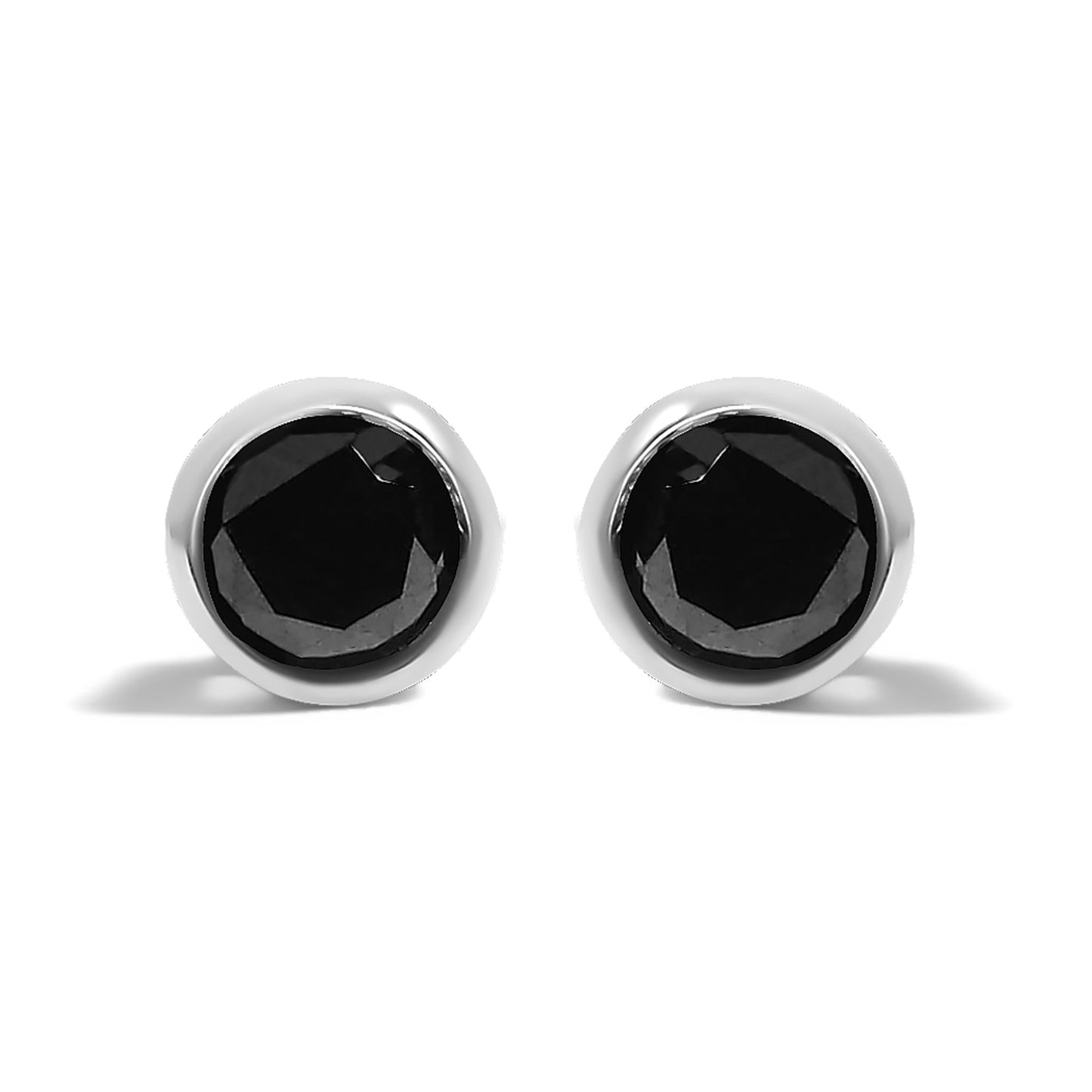 .925 Sterling Silver Round Brilliant-Cut Black Diamond Bezel-Set Stud Earrings with Screw Backs (Fancy Color-Enhanced, I2-I3 Clarity)