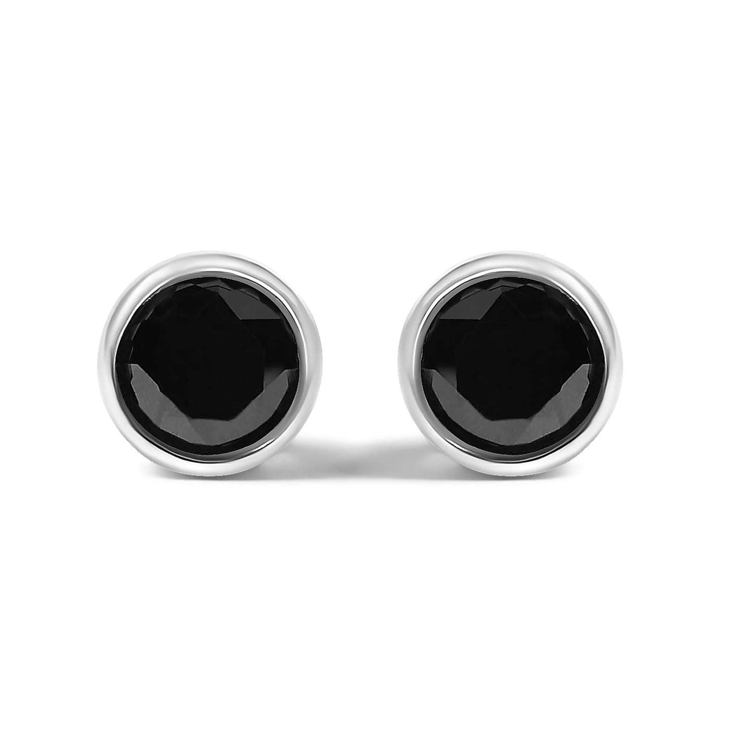 .925 Sterling Silver Round Brilliant-Cut Black Diamond Bezel-Set Stud Earrings with Screw Backs (Fancy Color-Enhanced, I2-I3 Clarity)