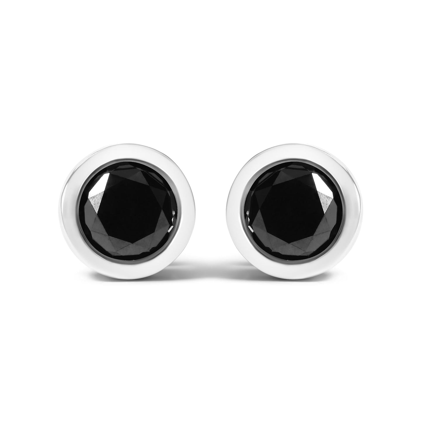 .925 Sterling Silver Round Brilliant-Cut Black Diamond Bezel-Set Stud Earrings with Screw Backs (Fancy Color-Enhanced, I2-I3 Clarity)