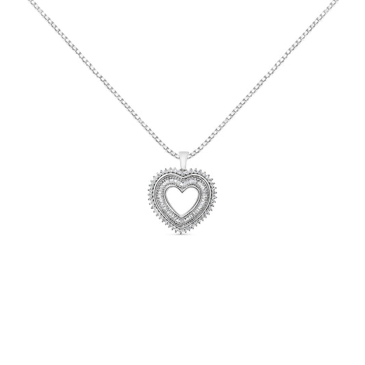 .925 Sterling Silver 1.0 Ctw Diamond Shadow Open Heart Halo 18" Pendant Necklace (I-J Color, I1-I2 Clarity)