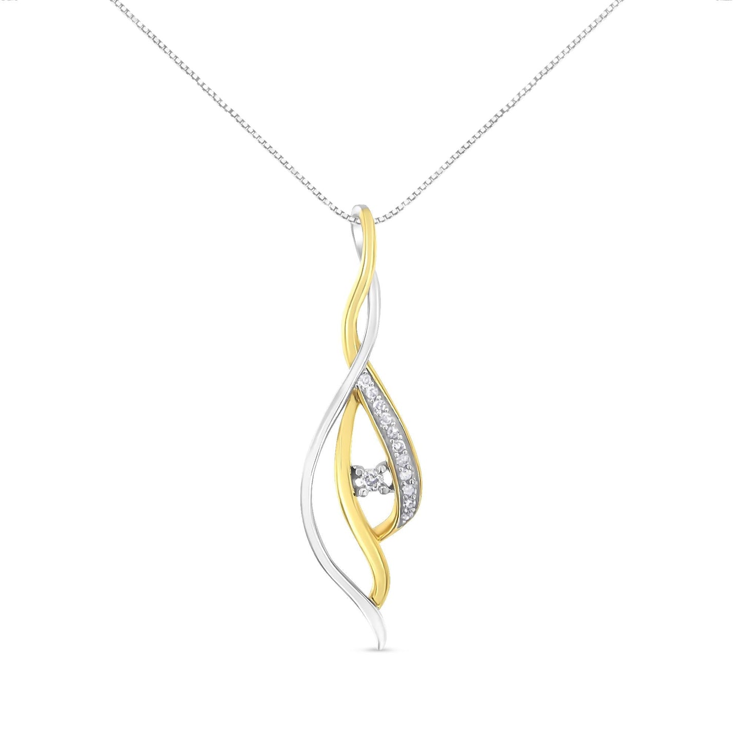 10K Yellow and White Gold Round Cut Diamond Accent Cascade 18" Pendant Necklace (J-K Color, I2-I3 Clarity)