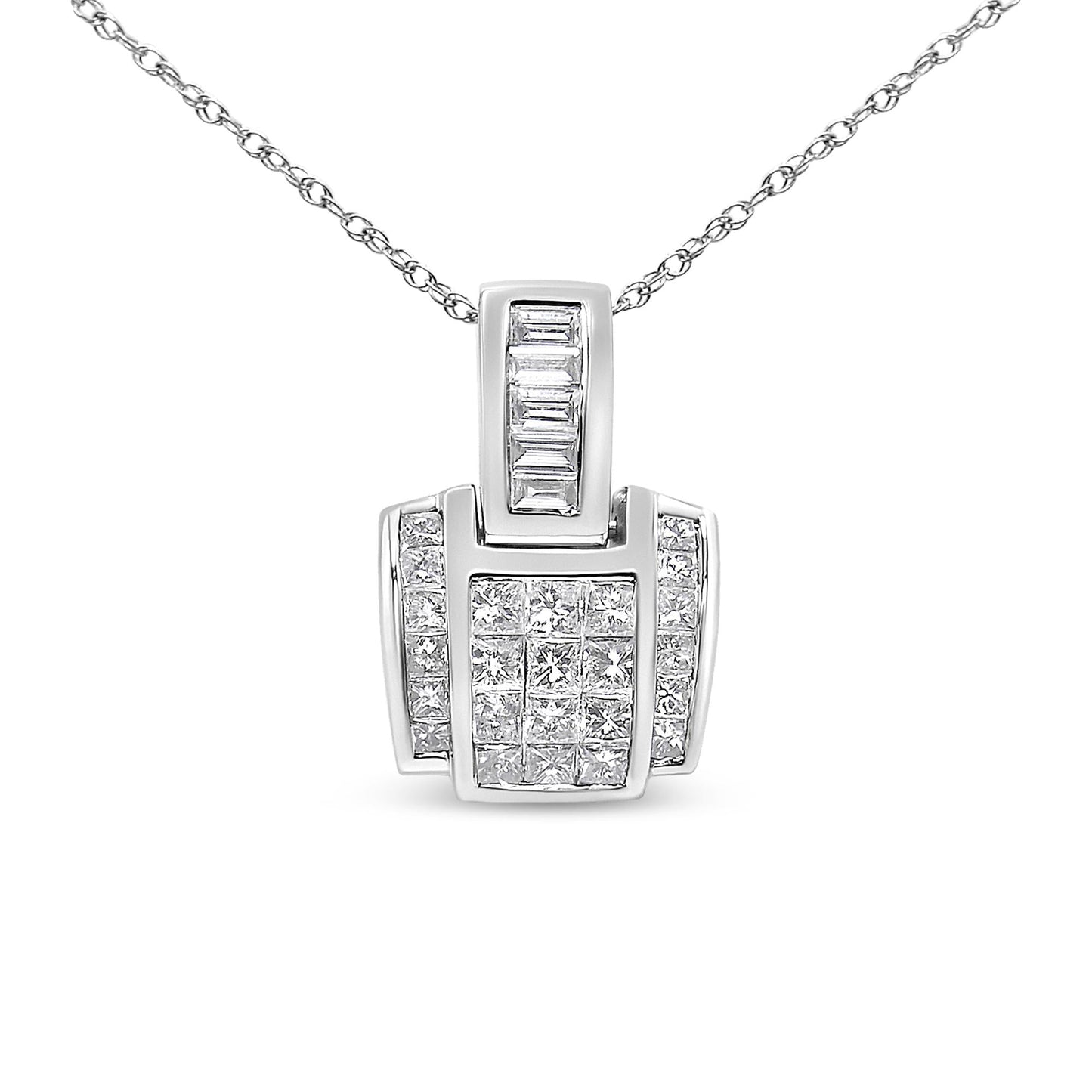 14K White Gold 2 1/5 Cttw Princess Cut Composite Diamond Pendant with Diamond Bale Pendant Necklace (H-I Color,SI1-SI2 Clarity) - NO CHAIN INCLUDED