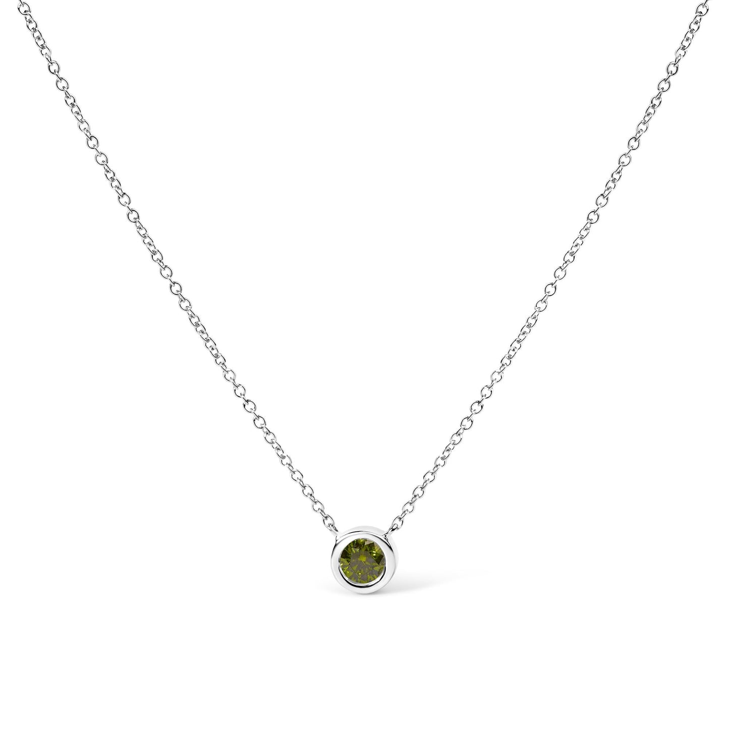 14K White Gold 1/2 Cttw Green Lab Grown Diamond Bezel-Set Solitaire 18" Pendant Necklace (Green Color, VS1-VS2 Clarity)