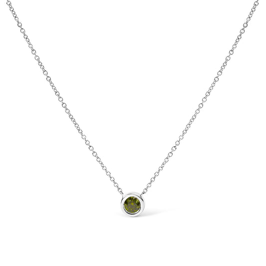 14K White Gold 1/2 Cttw Green Lab Grown Diamond Bezel-Set Solitaire 18" Pendant Necklace (Green Color, VS1-VS2 Clarity)