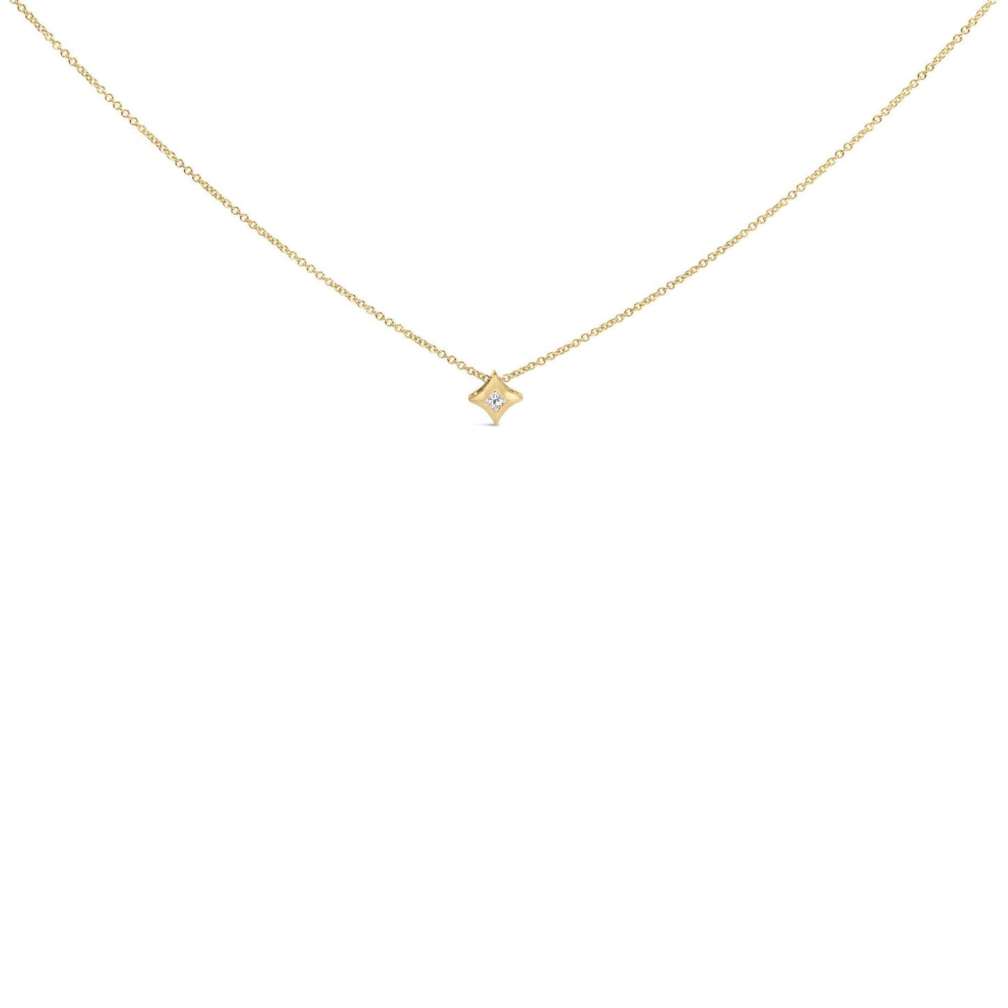 10K Gold 1/10 Cttw Bezel Set Solitaire Princess Cut Diamond Kite Shaped Pendent Necklace - 18" Inches