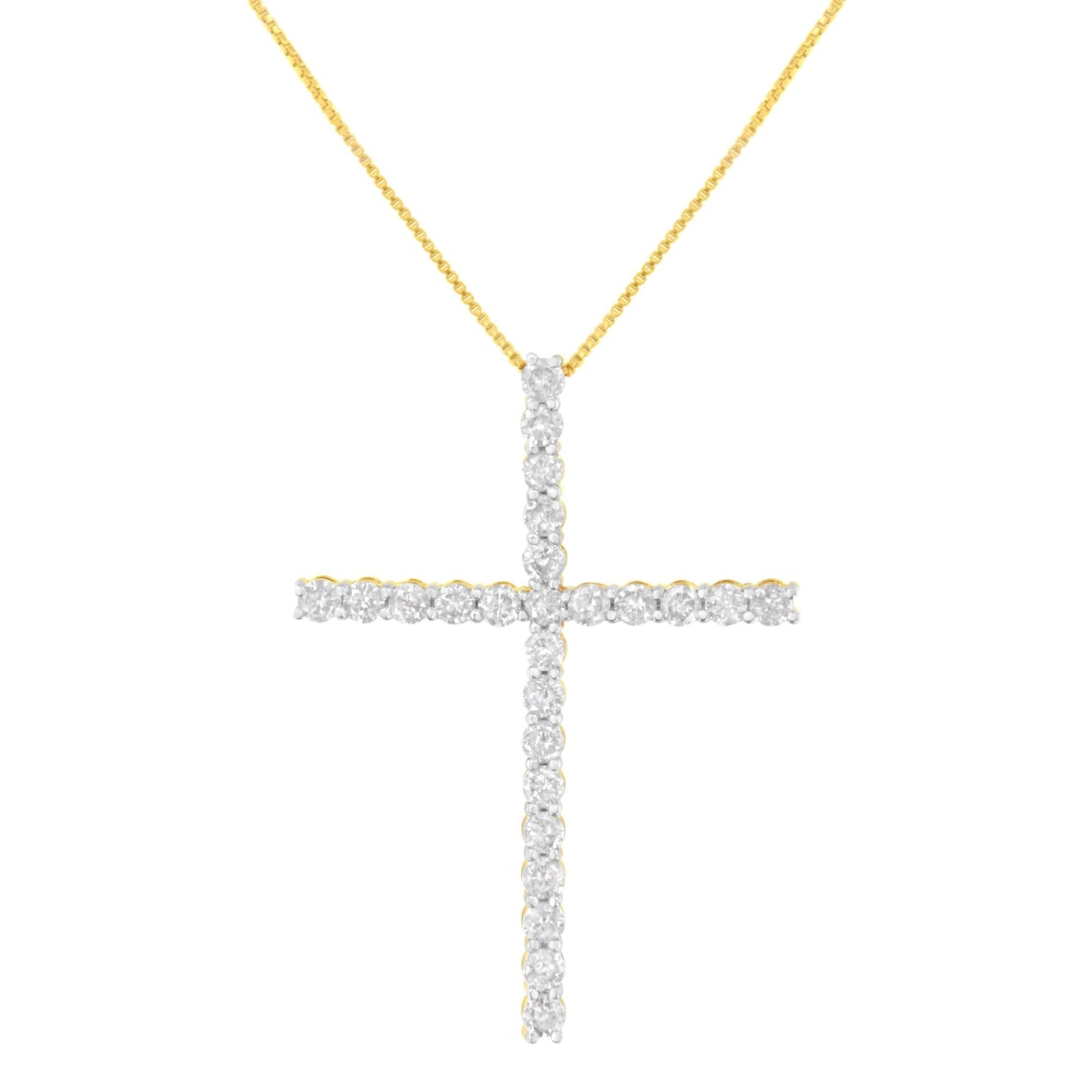 .925 Sterling Silver 3.0 Cttw Round Shape Diamond 1-1/2" Cross Pendant with Box Chain Necklace (J-K Color, I2-I3 Clarity) - 18"