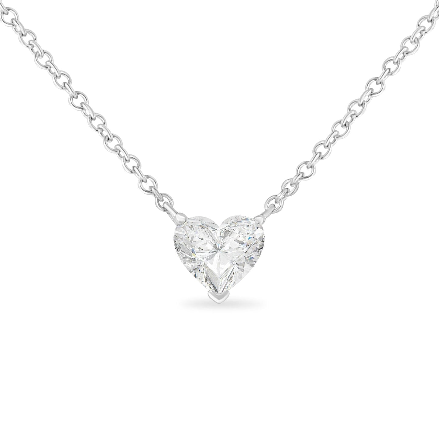 IGI Certified 14k White Gold 1/2 cttw Lab Grown Heart Shape Diamond Solitaire 18" Pendant Necklace (E-F Color, SI1-SI2 Clarity)