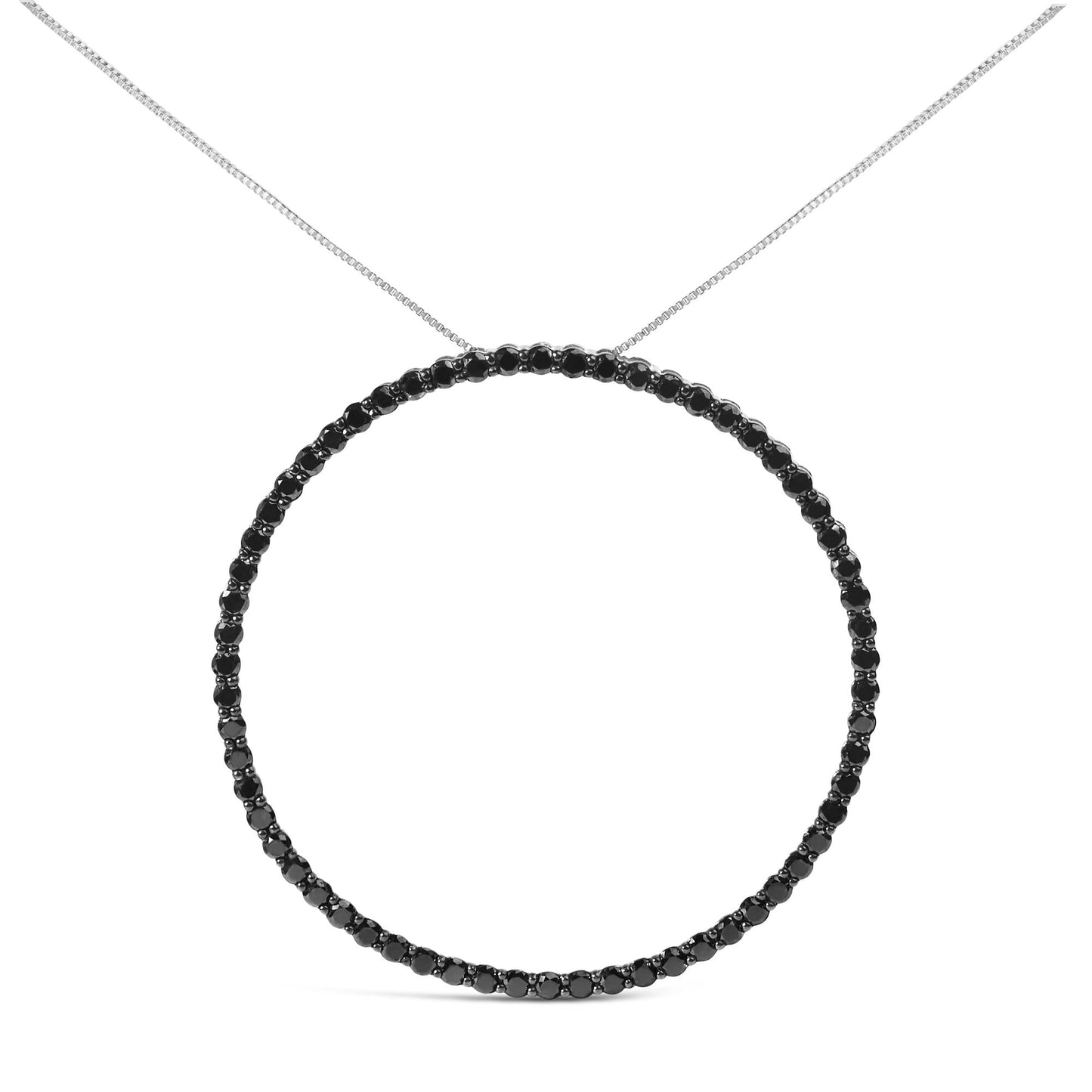 .925 Sterling Silver Black Diamond Open Hoop Circle 18" Pendant Necklace (Black Color, I2-I3 Clarity)