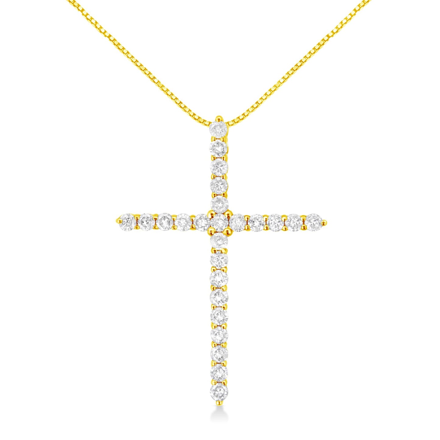 10K Yellow Gold 2.0 Cttw Round Brilliant Cut Diamond Cross Pendant Necklace with Box Chain (J-K Color, I2-I3 Clarity) - 18"