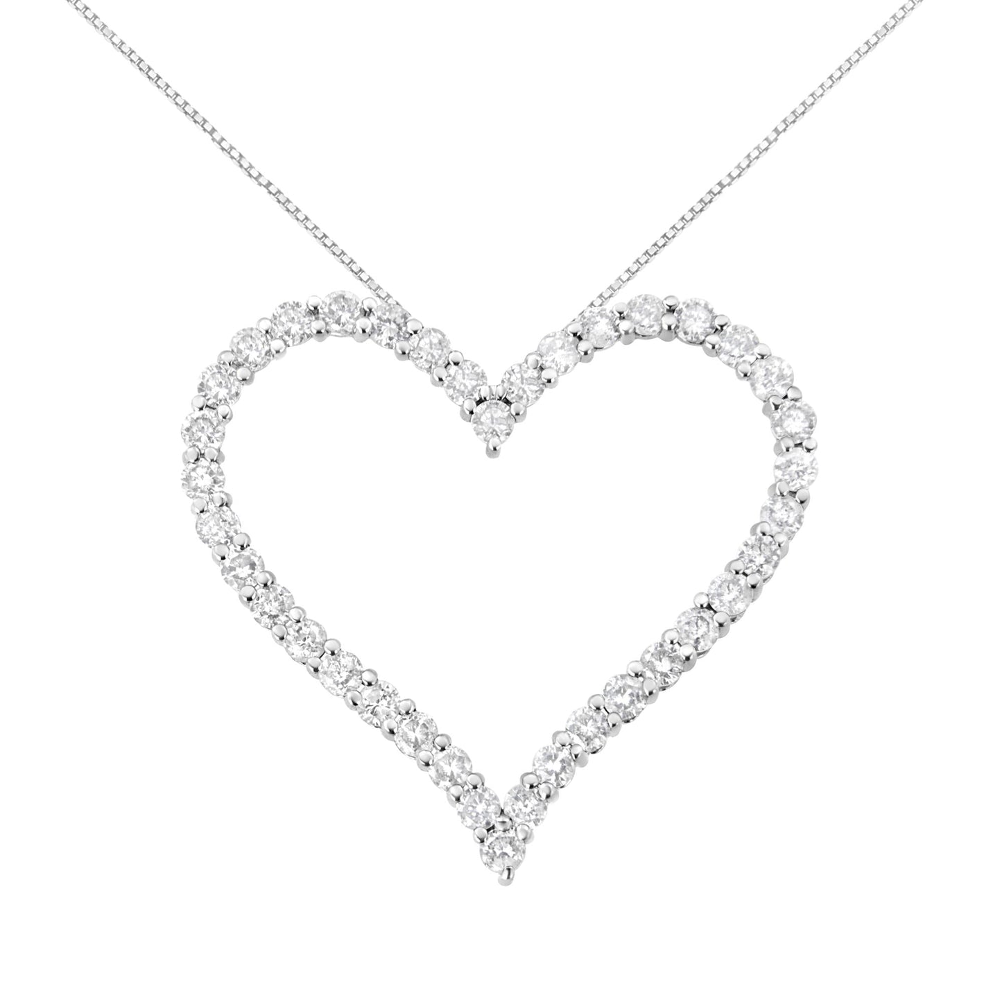.925 Sterling Silver 3.0 cttw Round-Cut Diamond Open Heart Pendant Necklace (I-J Color, I2-I3 Clarity) - 18"