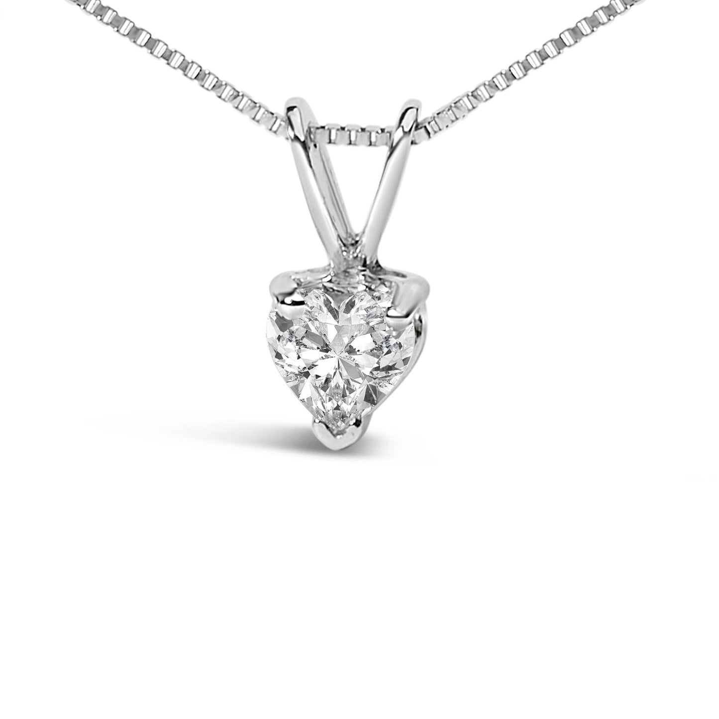 14K White Gold 3-Prong Set Heart Shaped Solitaire Lab Grown Diamond 18" Pendant Necklace (F-G Color, VS2-SI1 Clarity)