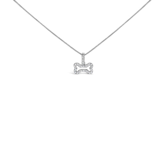 .925 Sterling Silver 1/5 Cttw Diamond Dog Bone Pendant Necklace (H-I Color, I1-I2 Clarity) - 18"
