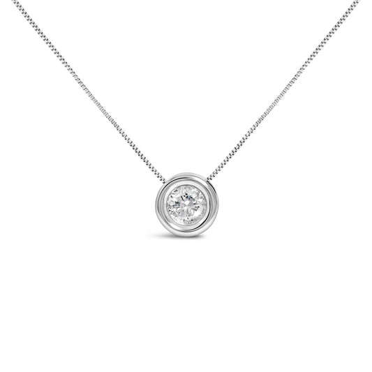 14K White Gold 1 1/6 Cttw Bezel Set Diamond Solitaire Pendant Necklace (H-I Color, SI2-I1 Clarity) - 18 Inch