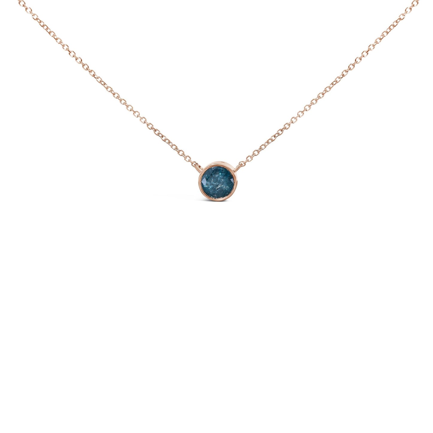 14K Rose Gold 2.0 Cttw Bezel Set Blue Diamond Solitaire Pendant Necklace  - 18" Inches