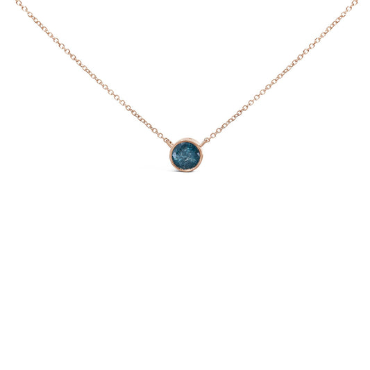 14K Rose Gold 2.0 Cttw Bezel Set Blue Diamond Solitaire Pendant Necklace  - 18" Inches