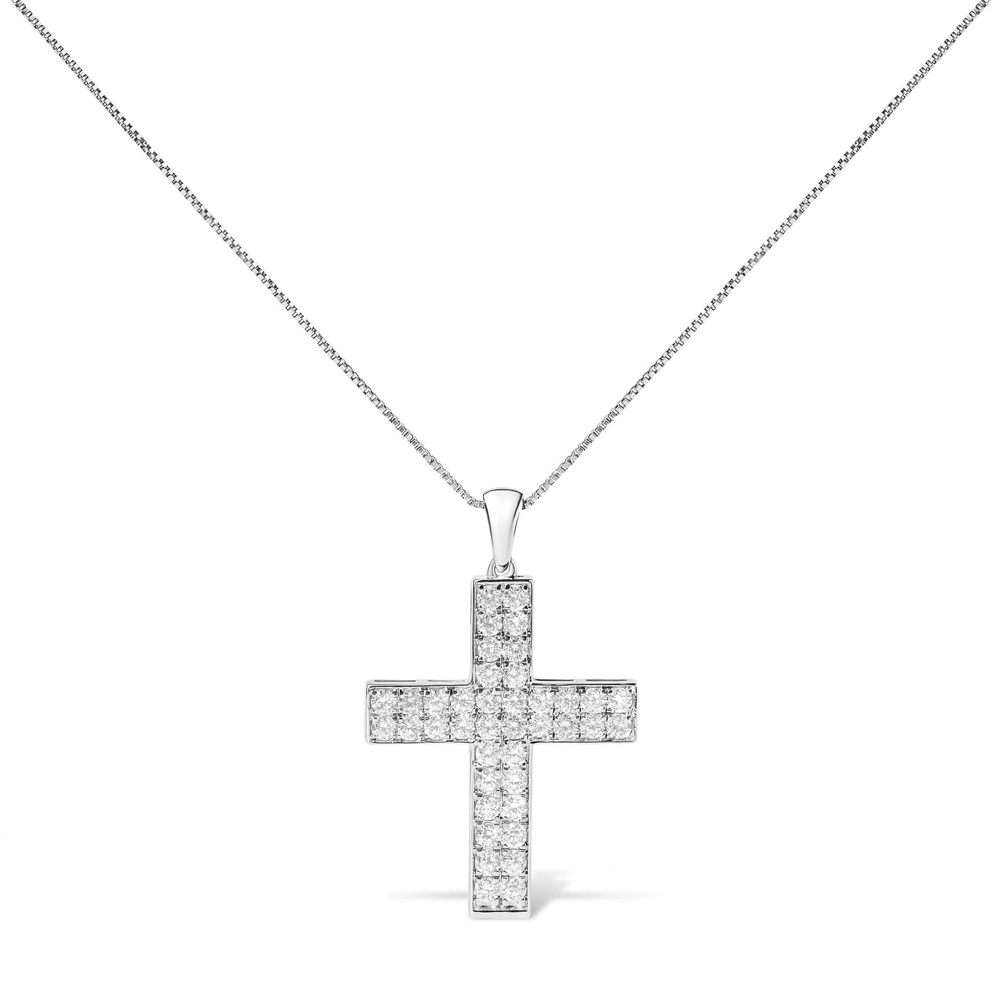14K White Gold 2.0 Cttw Lab Grown Diamond Inlay Cross Pendant Necklace (F-G Color, VS1-VS2 Clarity) - 18" Inches