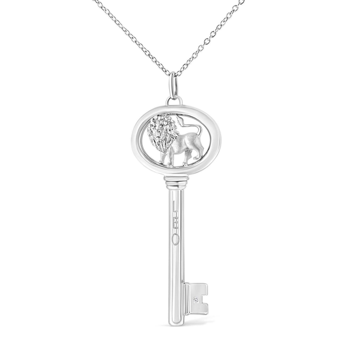 .925 Sterling Silver Diamond Accent Zodiac Key 18" Pendant Necklace (K-L Color, I1-I2 Clarity)