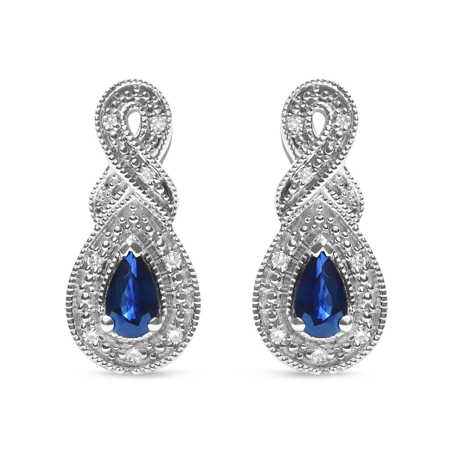 .925 Sterling Silver 4.5 x 3mm Pear Sapphire Gemstone and Diamond Accent Infinity Drop Stud Earrings (H-I Color, SI1-SI2 Clarity)