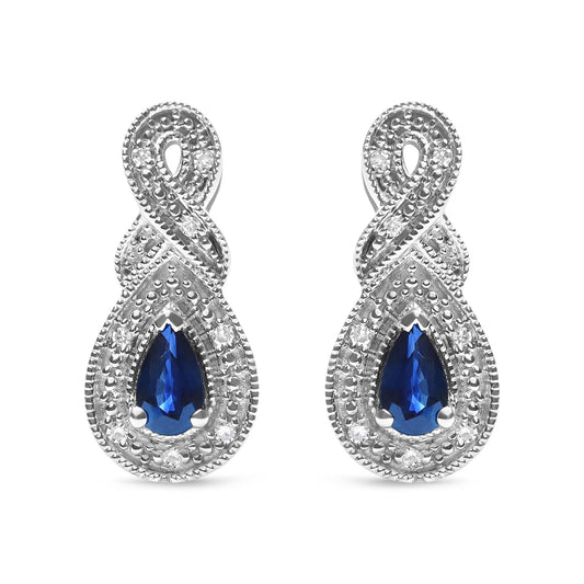 .925 Sterling Silver 4.5 x 3mm Pear Sapphire Gemstone and Diamond Accent Infinity Drop Stud Earrings (H-I Color, SI1-SI2 Clarity)
