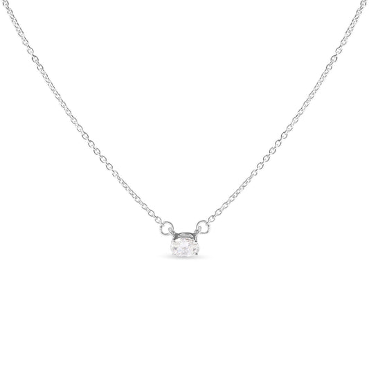 14K White Gold 1/4 Cttw Lab Grown Oval Solitaire Diamond East West 18" Pendant Necklace (G-H Color, VS2-SI1 Clarity)