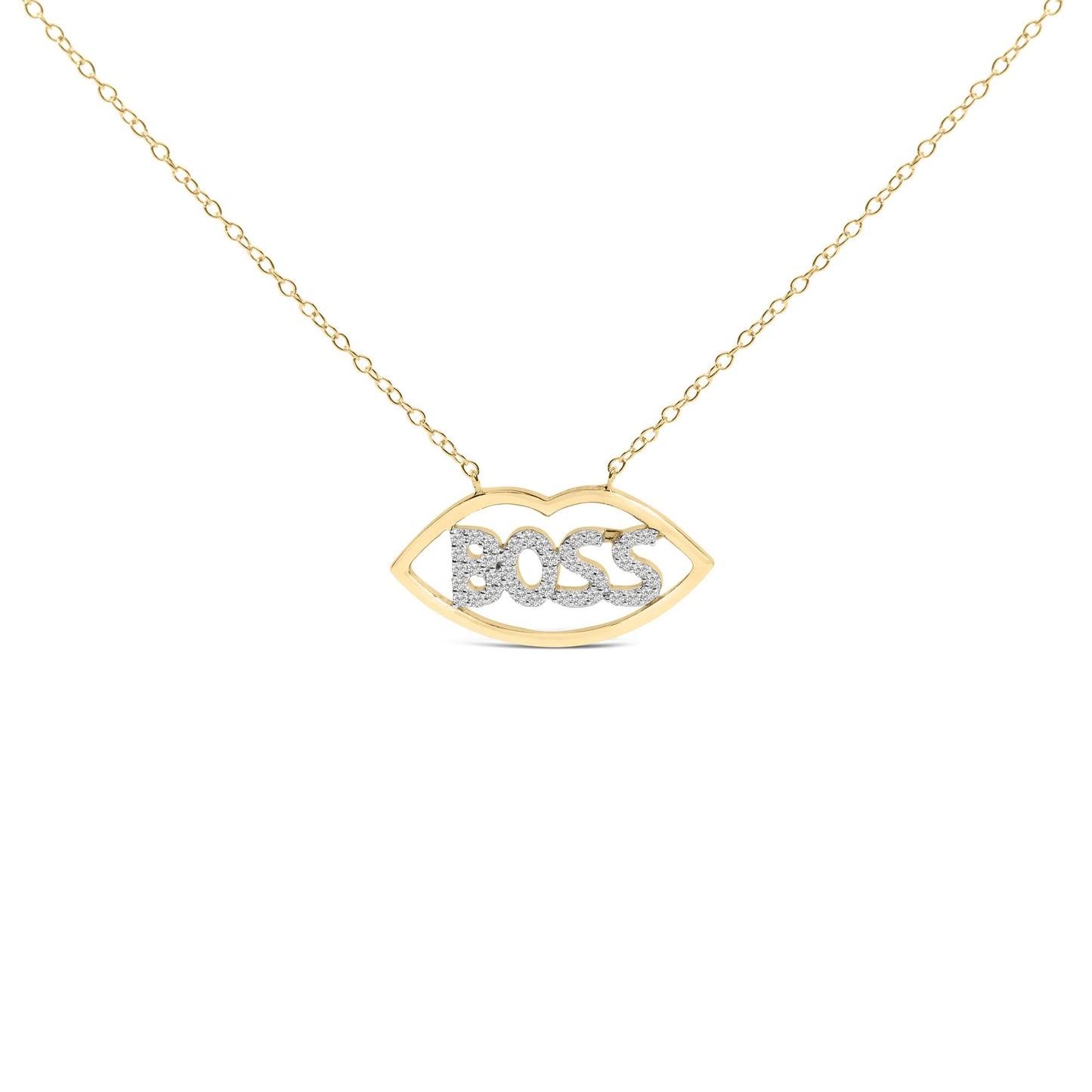 14K Yellow Gold Plated Silver 1/4 Cttw Diamond "Boss" Pendant Necklace - 18 Inch