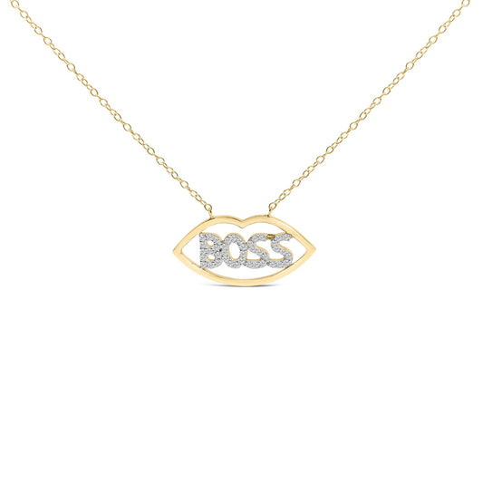 14K Yellow Gold Plated Silver 1/4 Cttw Diamond "Boss" Pendant Necklace - 18 Inch