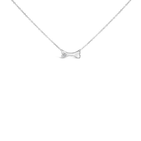 .925 Sterling Silver Diamond Accent Dog Bone Charm 18" Pendant Necklace (I-J Color, I2-I3 Clarity)