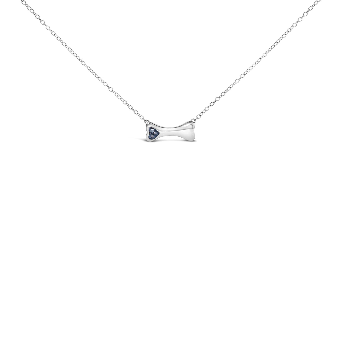 .925 Sterling Silver Treated Blue Diamond Accent Dog Bone Charm 18" Pendant Necklace (Blue Color, I2-I3 Clarity)