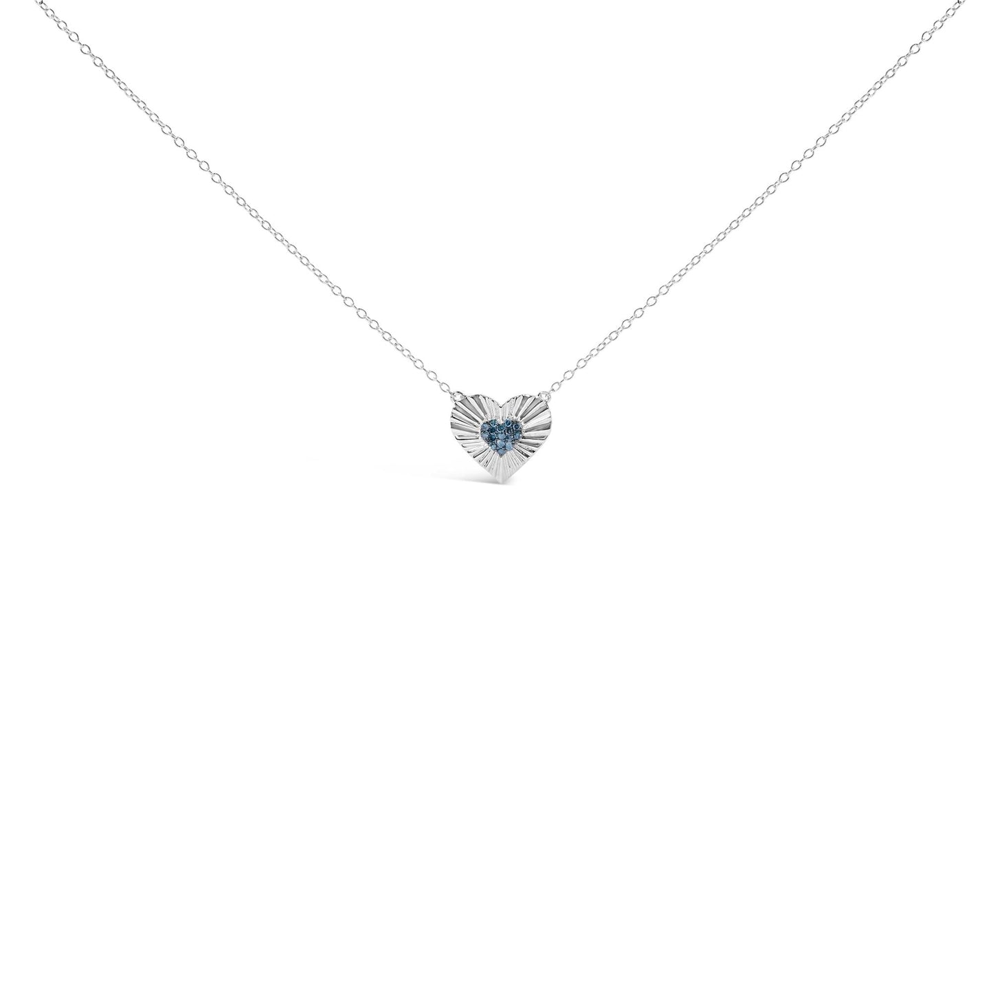 925 Sterling Silver 1/10 Cttw Treated Blue Diamond Cluster Heart 18" Pendant Necklace (Blue Color, I3 Clarity)