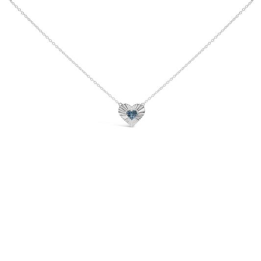 925 Sterling Silver 1/10 Cttw Treated Blue Diamond Cluster Heart 18" Pendant Necklace (Blue Color, I3 Clarity)