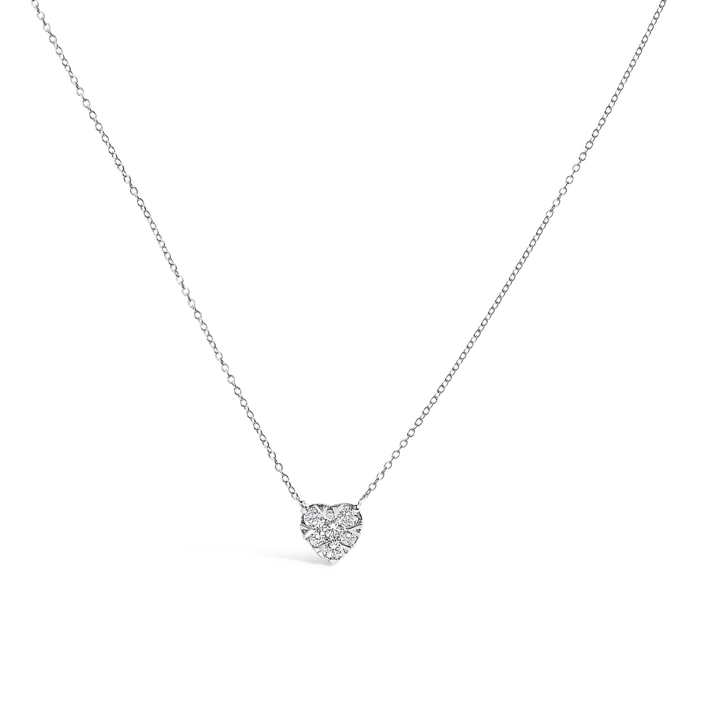 14K White Gold 1/4 Cttw Diamond Composite Heart Pendant Necklace - 18" Inches