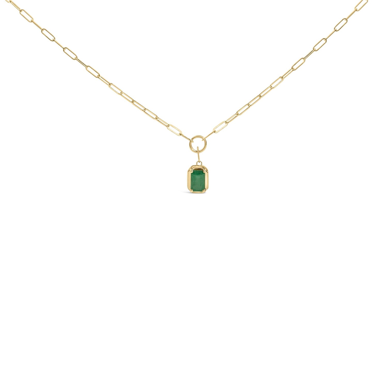 10K Yellow Gold Emerald Cut 6x4 MM Green Emerald Solitaire Pendant Necklace - 18 inch