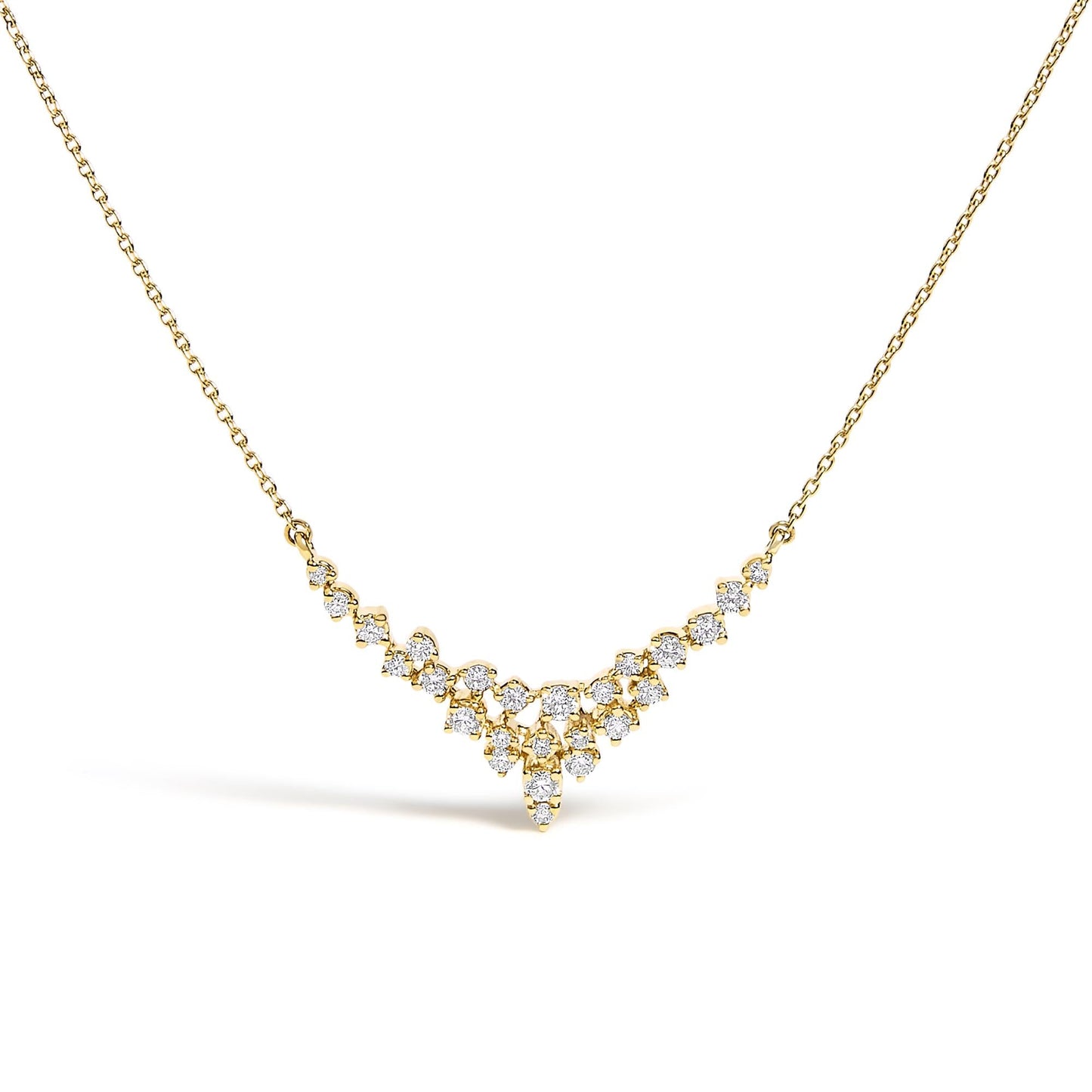 14K Yellow Gold 1/2 Cttw Diamond Scattered "V" Necklace (I-J Color, SI2-I1 Clarity) - 18" Inches