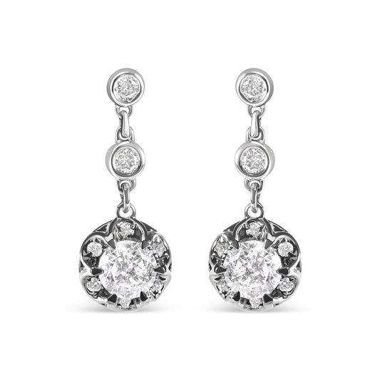 14k White Gold 5/8 Cttw Diamond Halo Drop and Dangle Earrings Stud with Bale (I-J Color, I1-I2 Clarity)