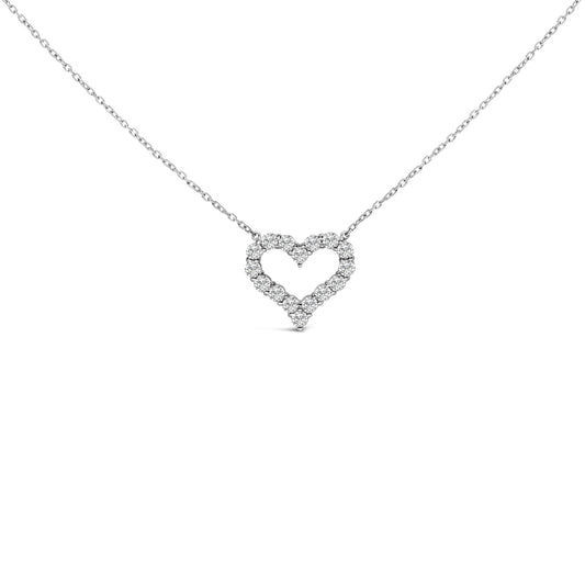 14K White Gold 1 1/2 Cttw Lab Grown Diamond Open Heart Pendant Necklace - 17" Inches
