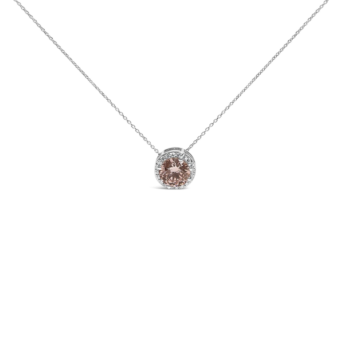 14K White Gold 2 3/8 Cttw Lab Grown Pink Diamond Solitaire with Halo Pendant Necklace - 17" Inches