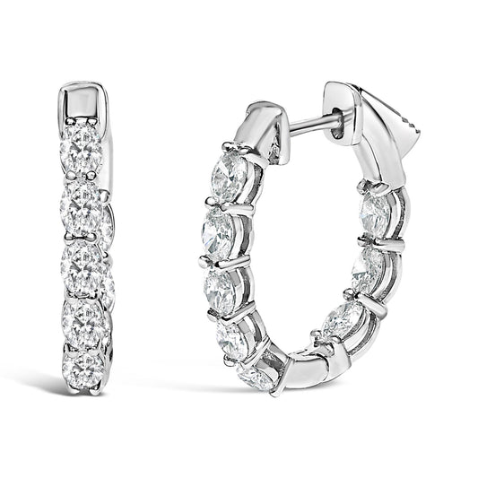 14K White Gold 2 3/4 Cttw Oval Cut Lab Grown Diamond Inside Out Hoop Earrings